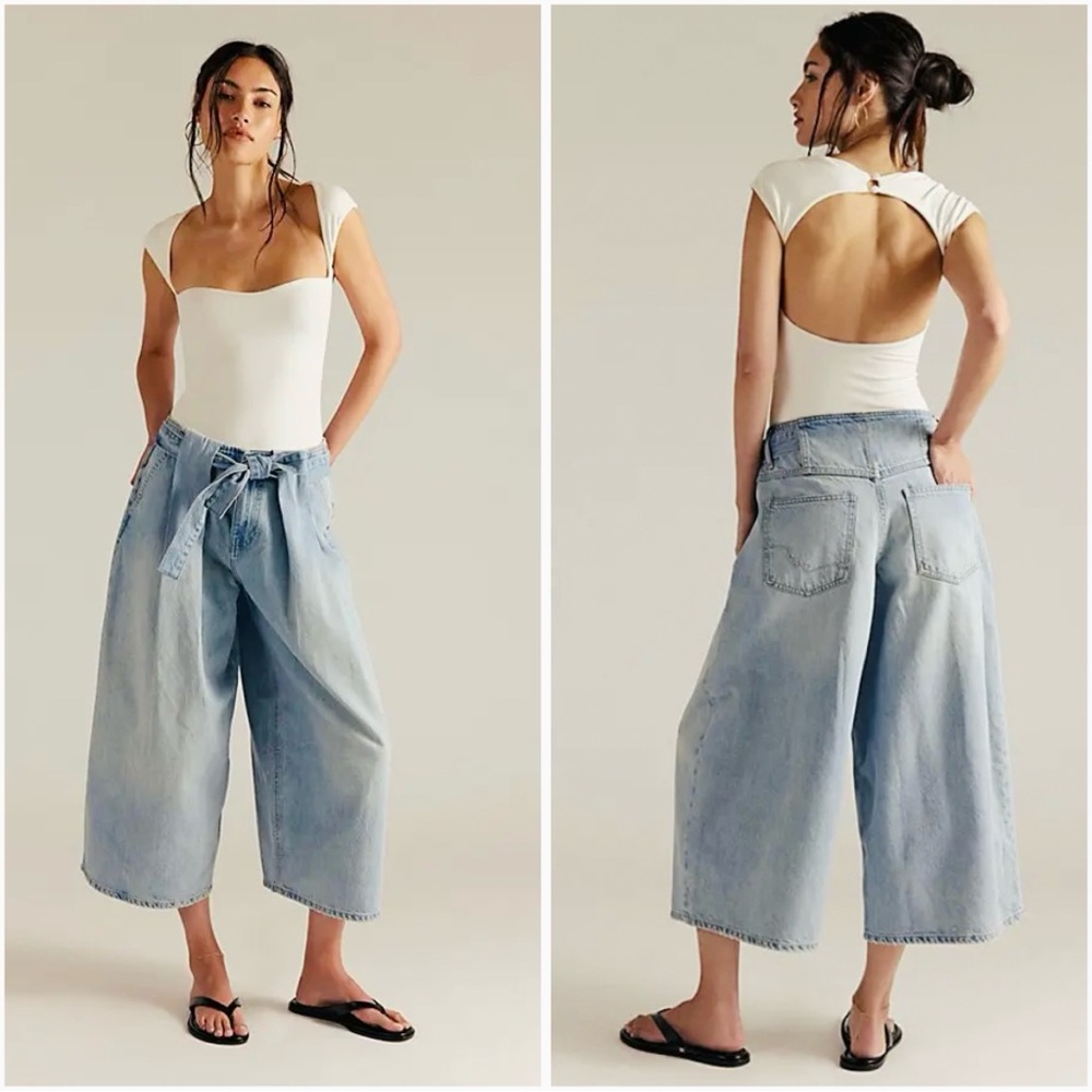 We The Free Light Wash Wide-Leg Tie Waist Jeans - Picture 2 of 7